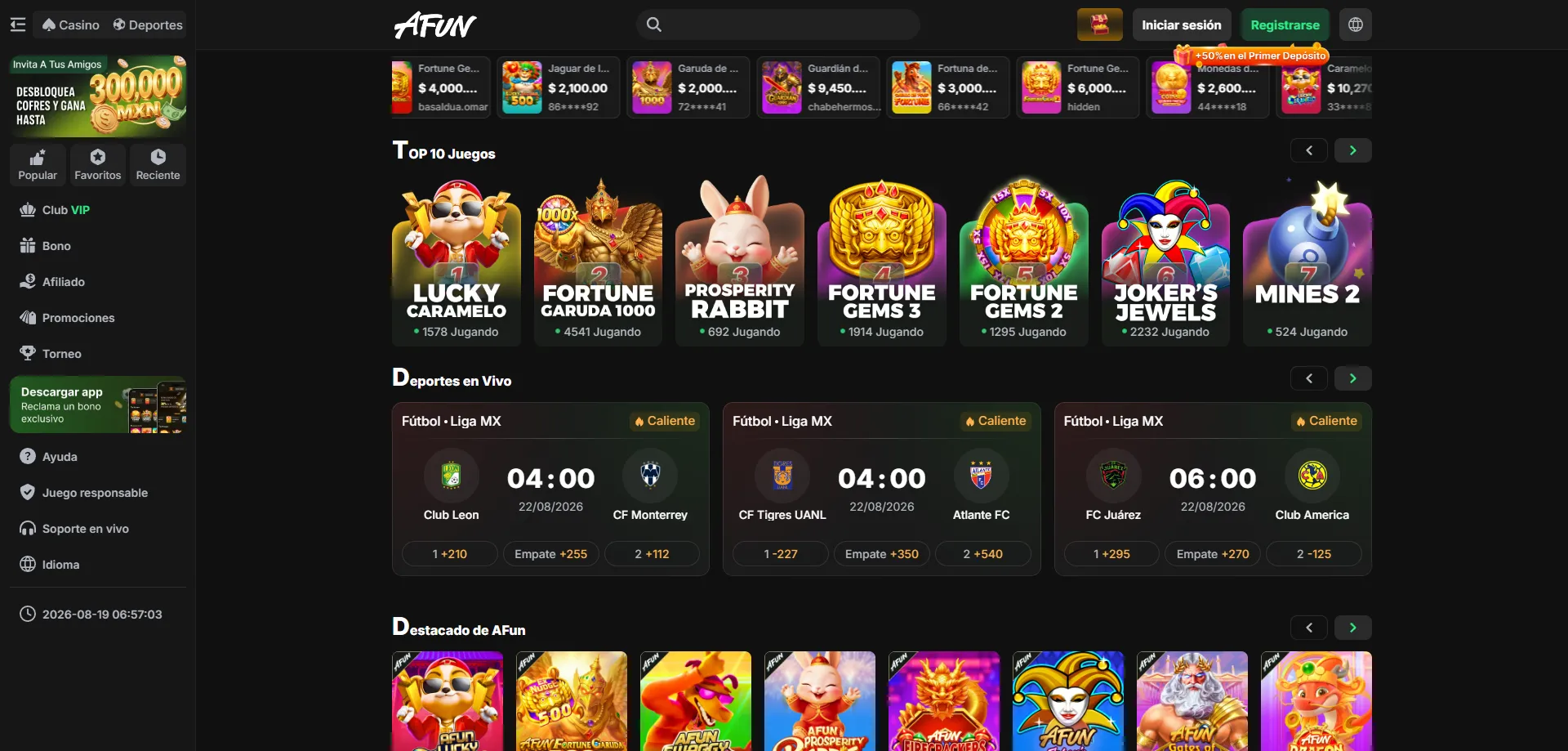 Cashback y giros gratis en apuestas deportivas AFUN Casino