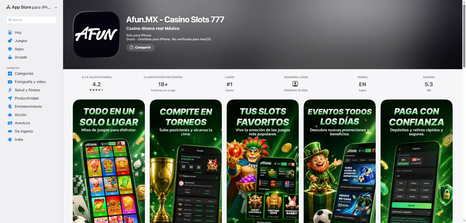 App móvil de AFUN Casino — disponible para Android e iOS