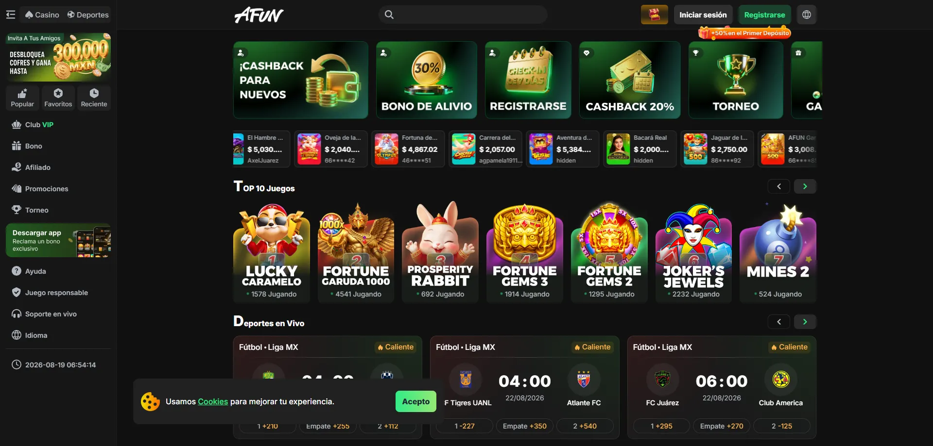 Catálogo completo de juegos en AFUN Casino para jugadores mexicanos