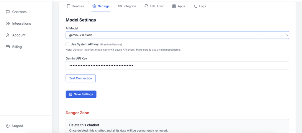 Add API Key for your chatbot