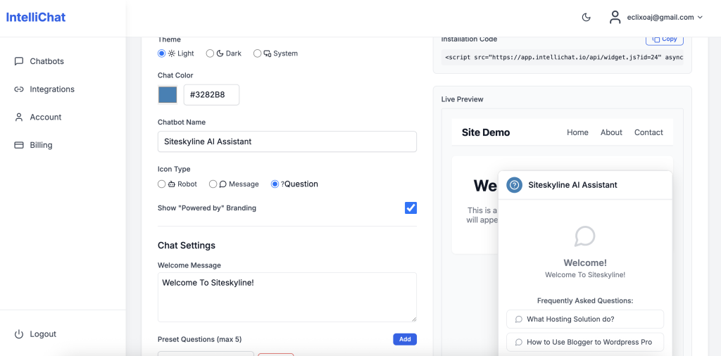 Customize intellichat Chatbot