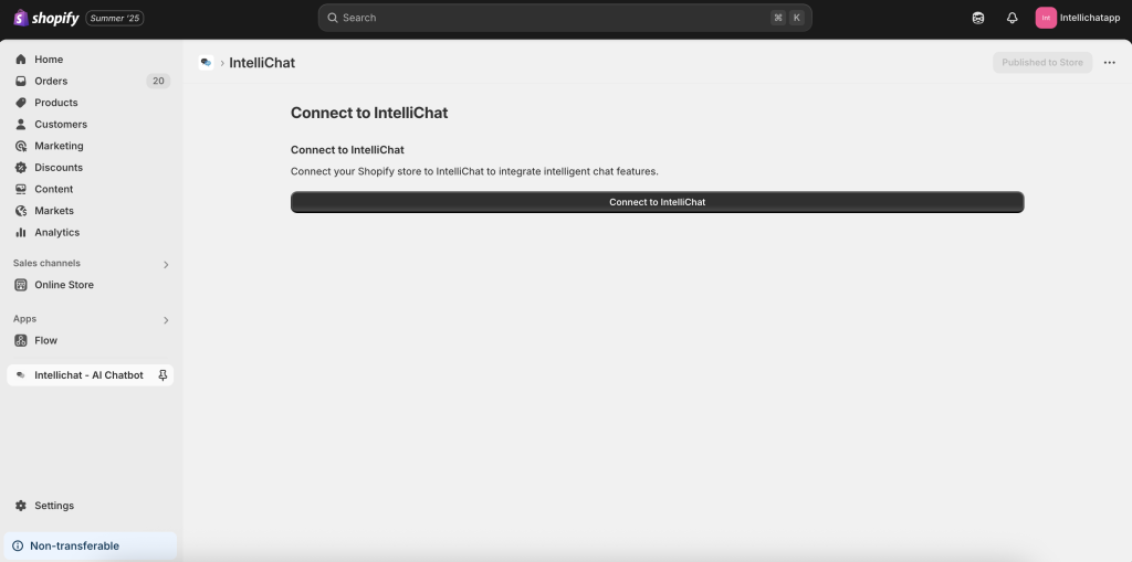 Intellichat shopify dashbaord