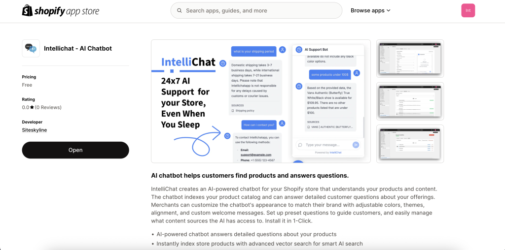 Intellichat Shopify app