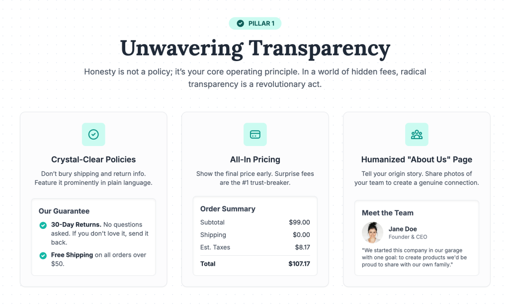 Clear policies and pricing example